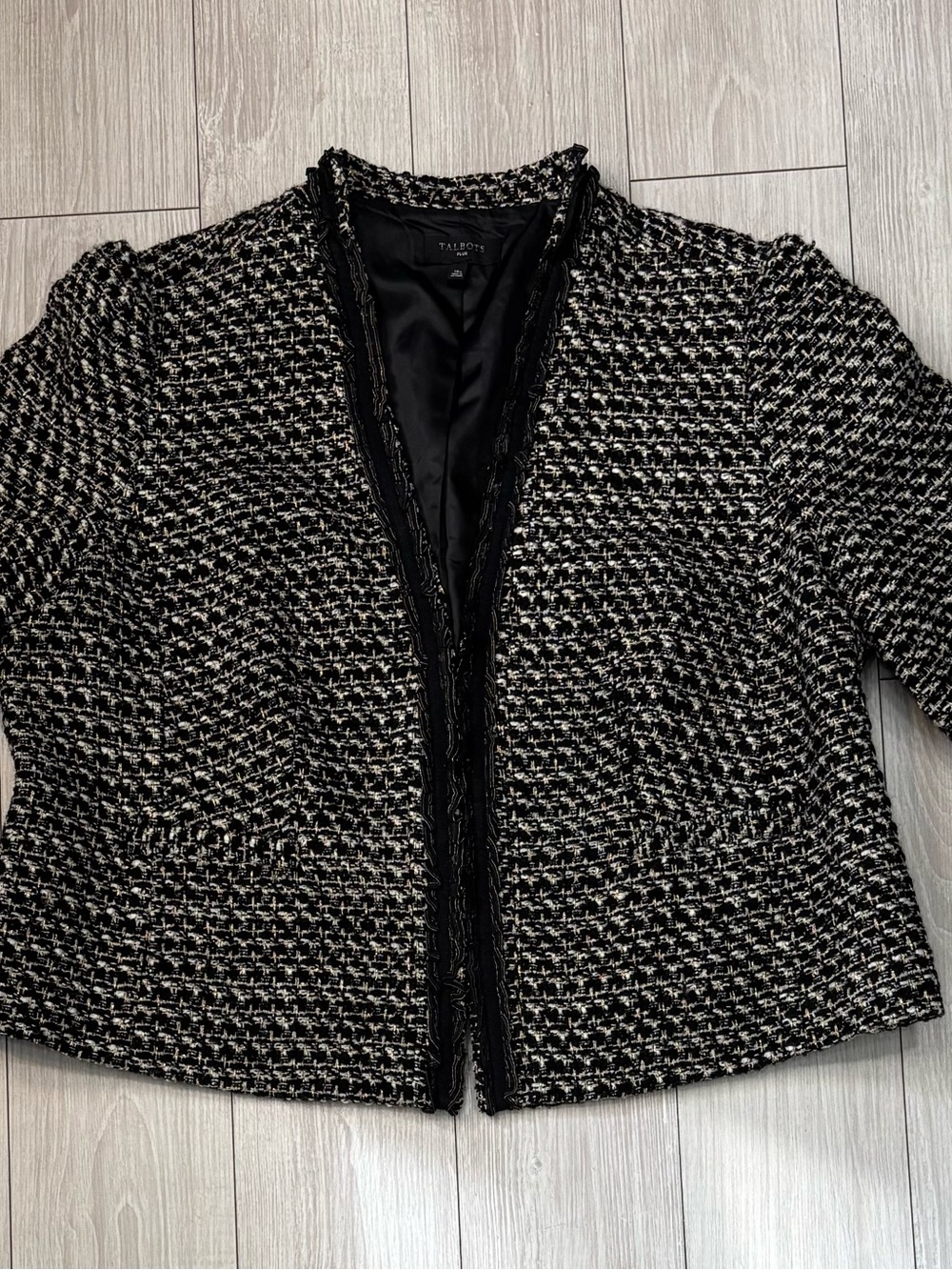 Talbots Black & White Tweed Open-Front Blazer 18W